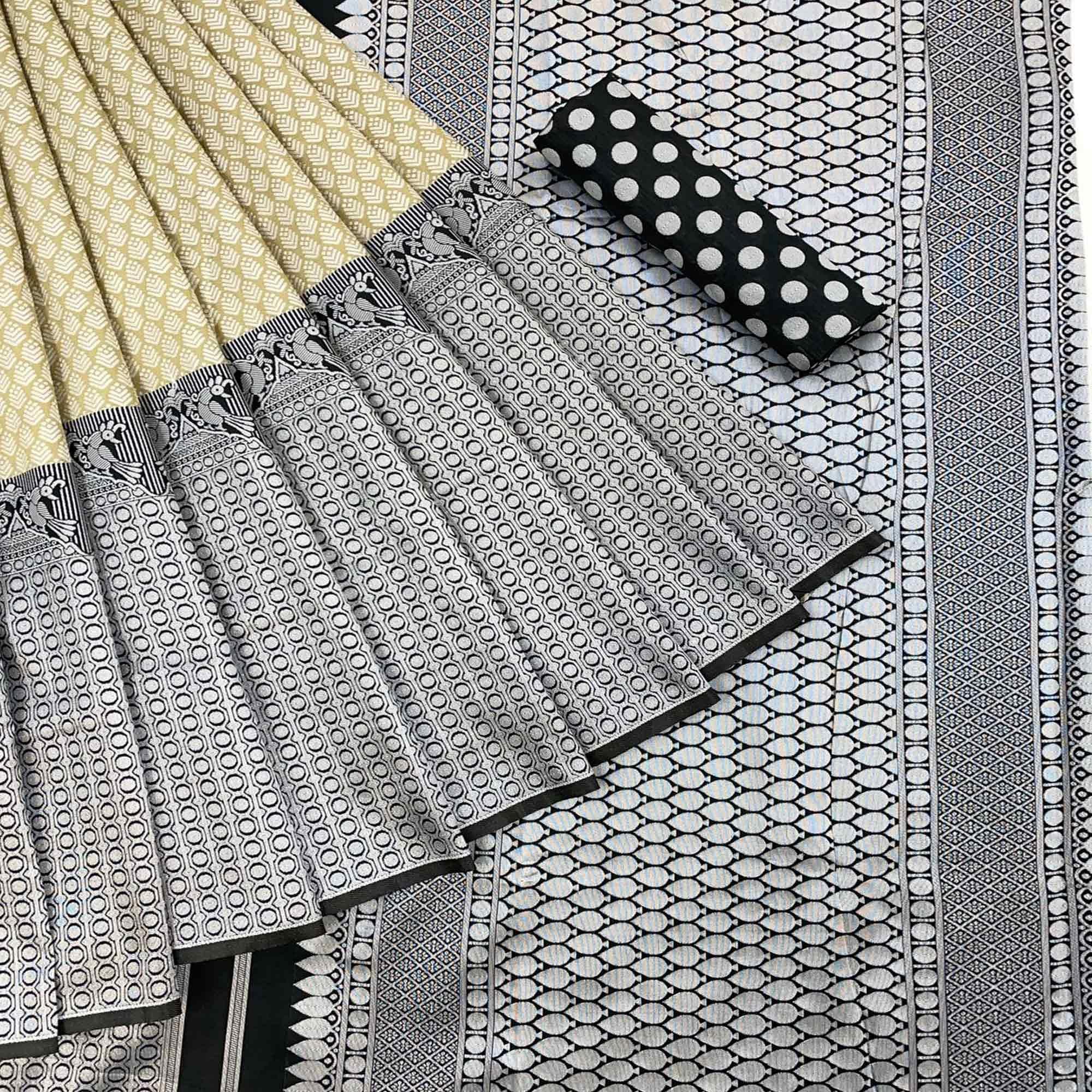 Beige Casual Wear Printed Art Silk Saree - Peachmode