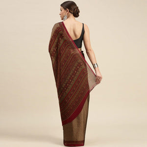 Beige Casual Wear Printed Art Silk Saree - Peachmode