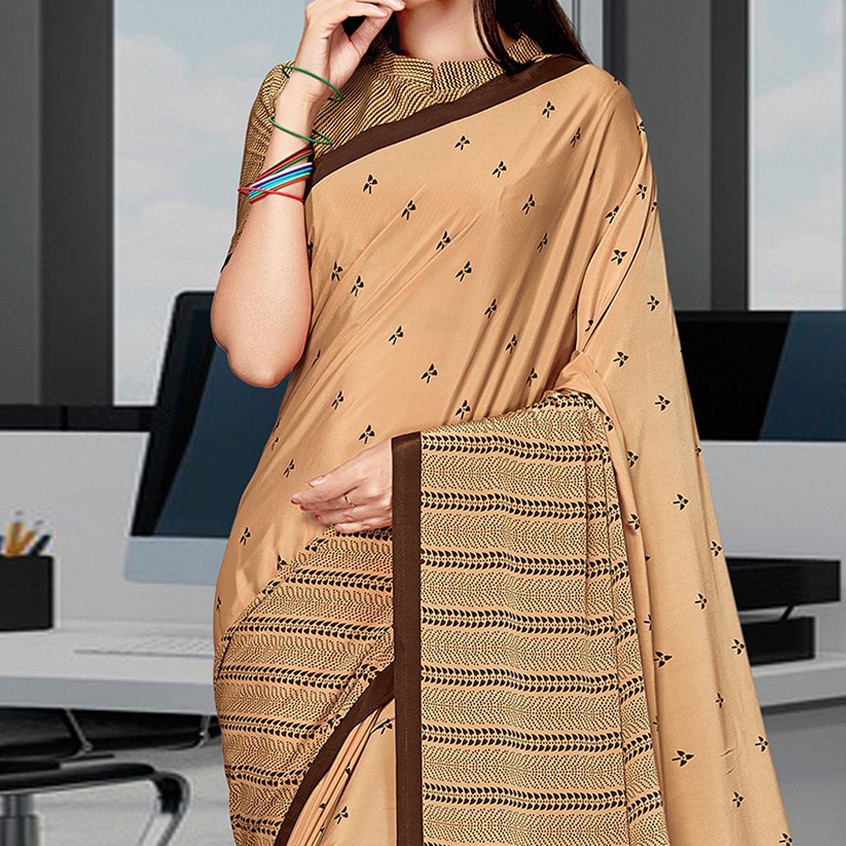 Beige Casual Wear Printed Art Silk Saree - Peachmode