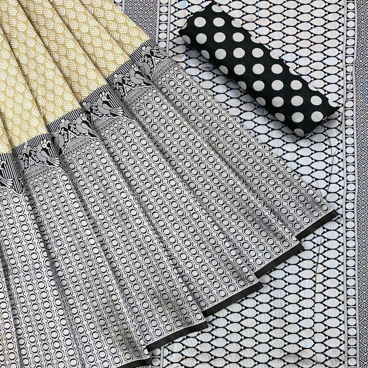 Beige Casual Wear Printed Art Silk Saree - Peachmode