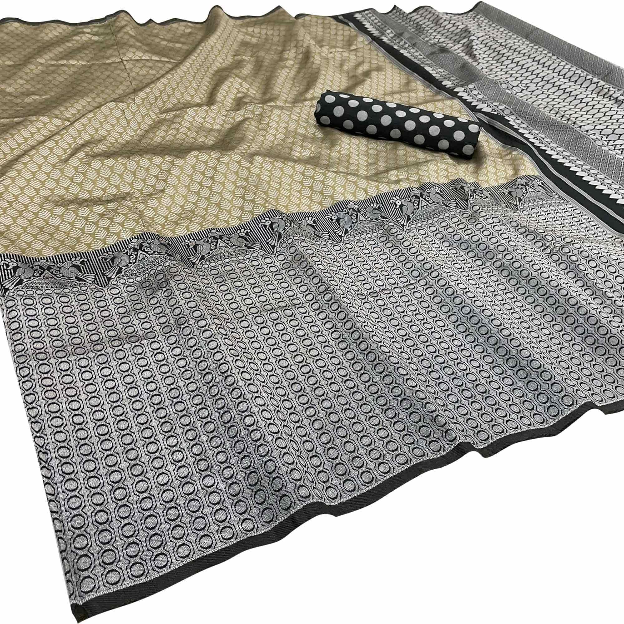 Beige Casual Wear Printed Art Silk Saree - Peachmode