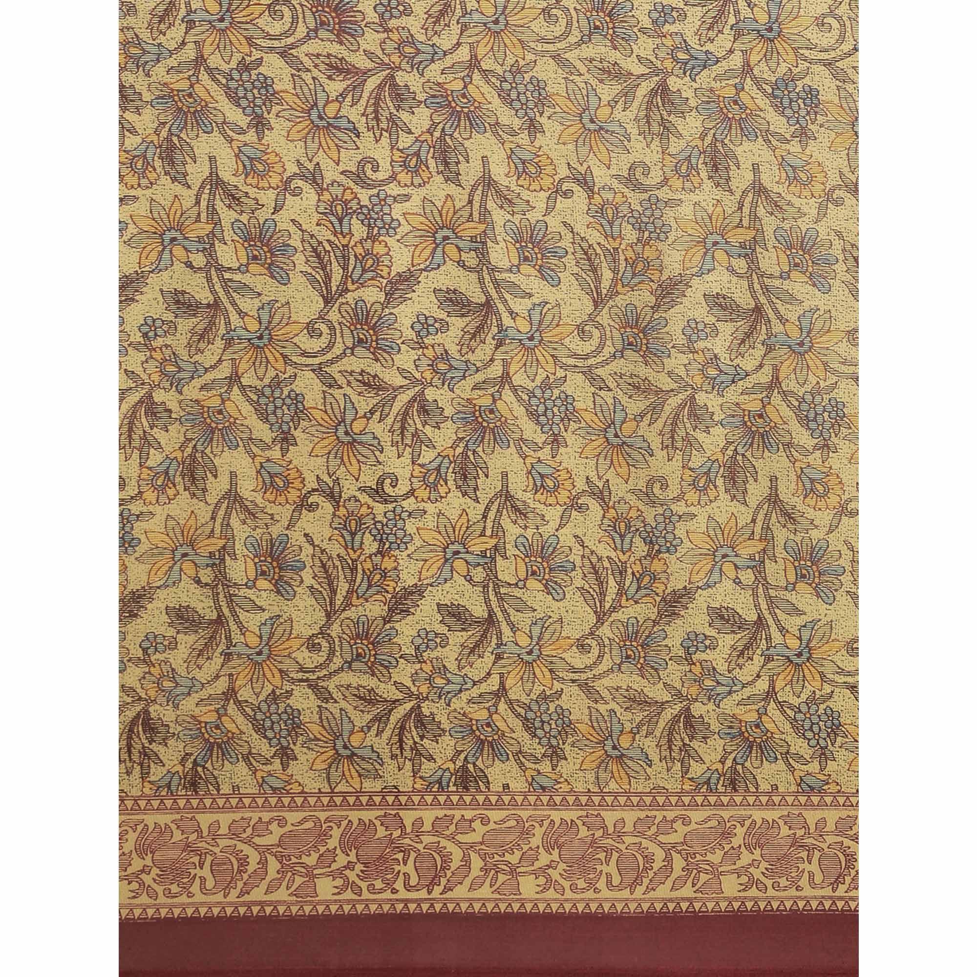 Beige Casual Wear Printed Art Silk Saree - Peachmode