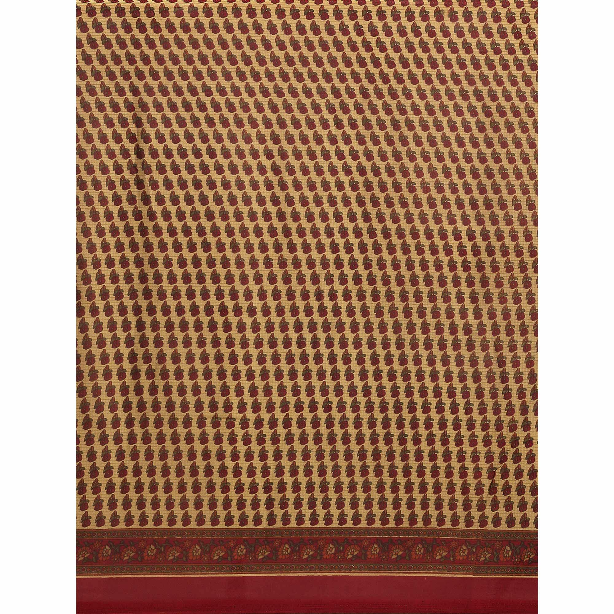 Beige Casual Wear Printed Art Silk Saree - Peachmode