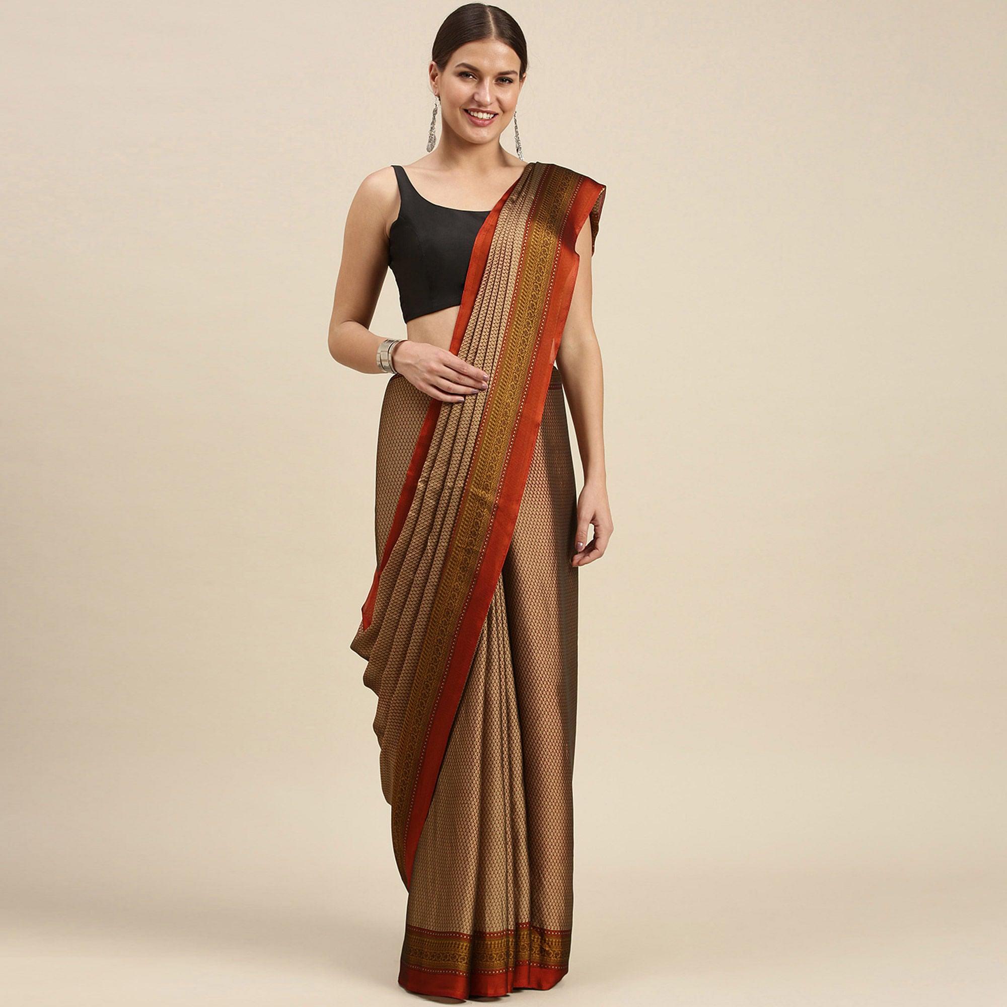 Beige Casual Wear Printed Art Silk Saree - Peachmode