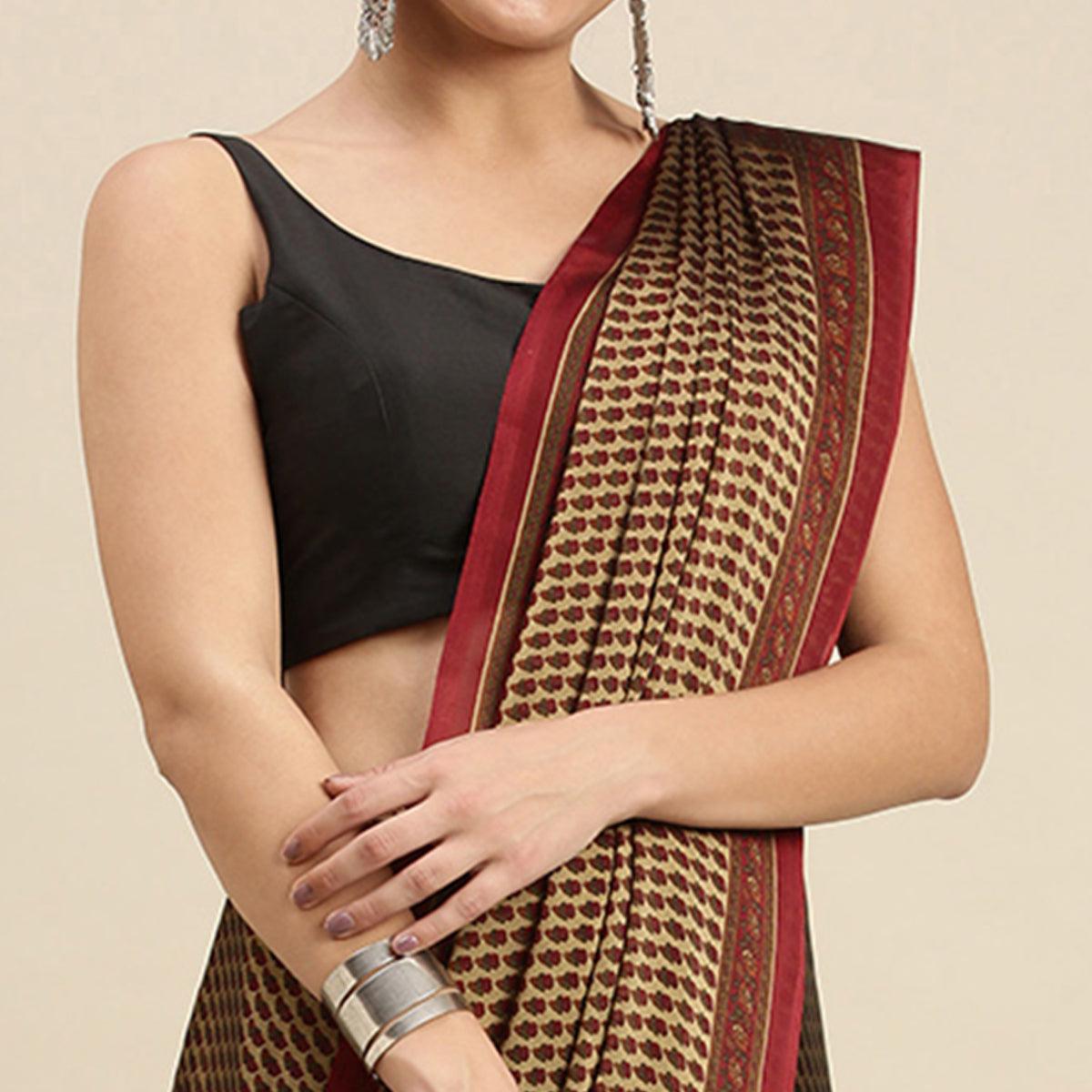 Beige Casual Wear Printed Art Silk Saree - Peachmode