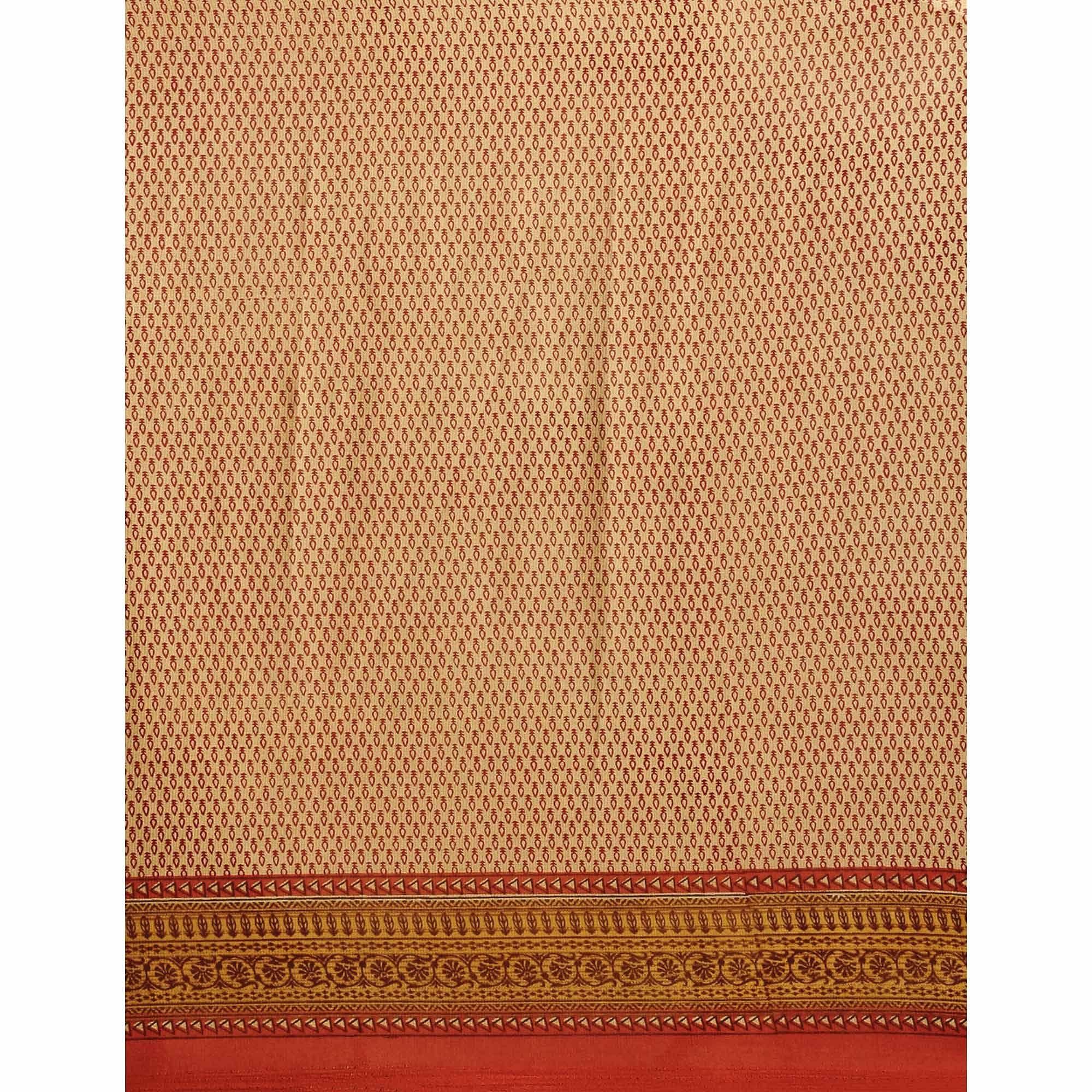 Beige Casual Wear Printed Art Silk Saree - Peachmode