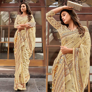 Beige Casual Wear Printed Bhagalpuri Sarees - Peachmode