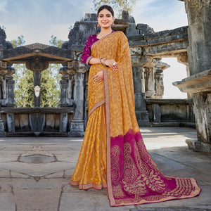 Beige Casual Wear Printed Brasso Saree - Peachmode