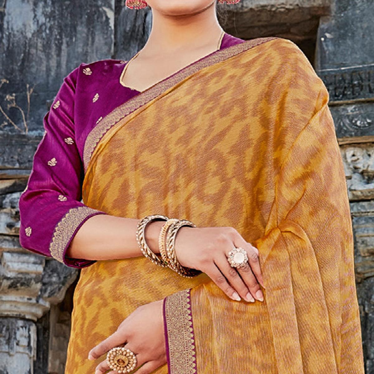 Beige Casual Wear Printed Brasso Saree - Peachmode