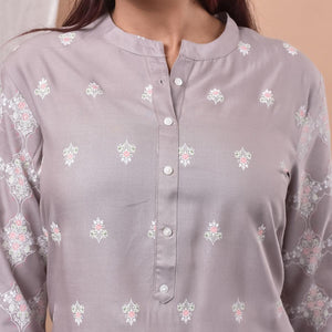 Beige Casual Wear Printed Cotton Kurti - Peachmode