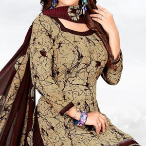 Beige Casual Wear Printed Crepe Patiala Dress Material - Peachmode