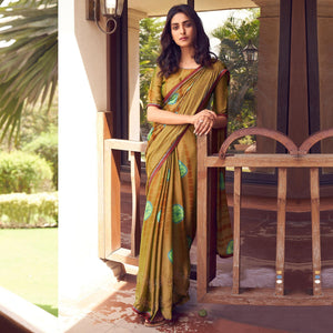 Beige Casual Wear Printed Velvet Chiffon Saree - Peachmode
