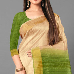 Beige Casual Wear Solid Cotton silk Saree - Peachmode