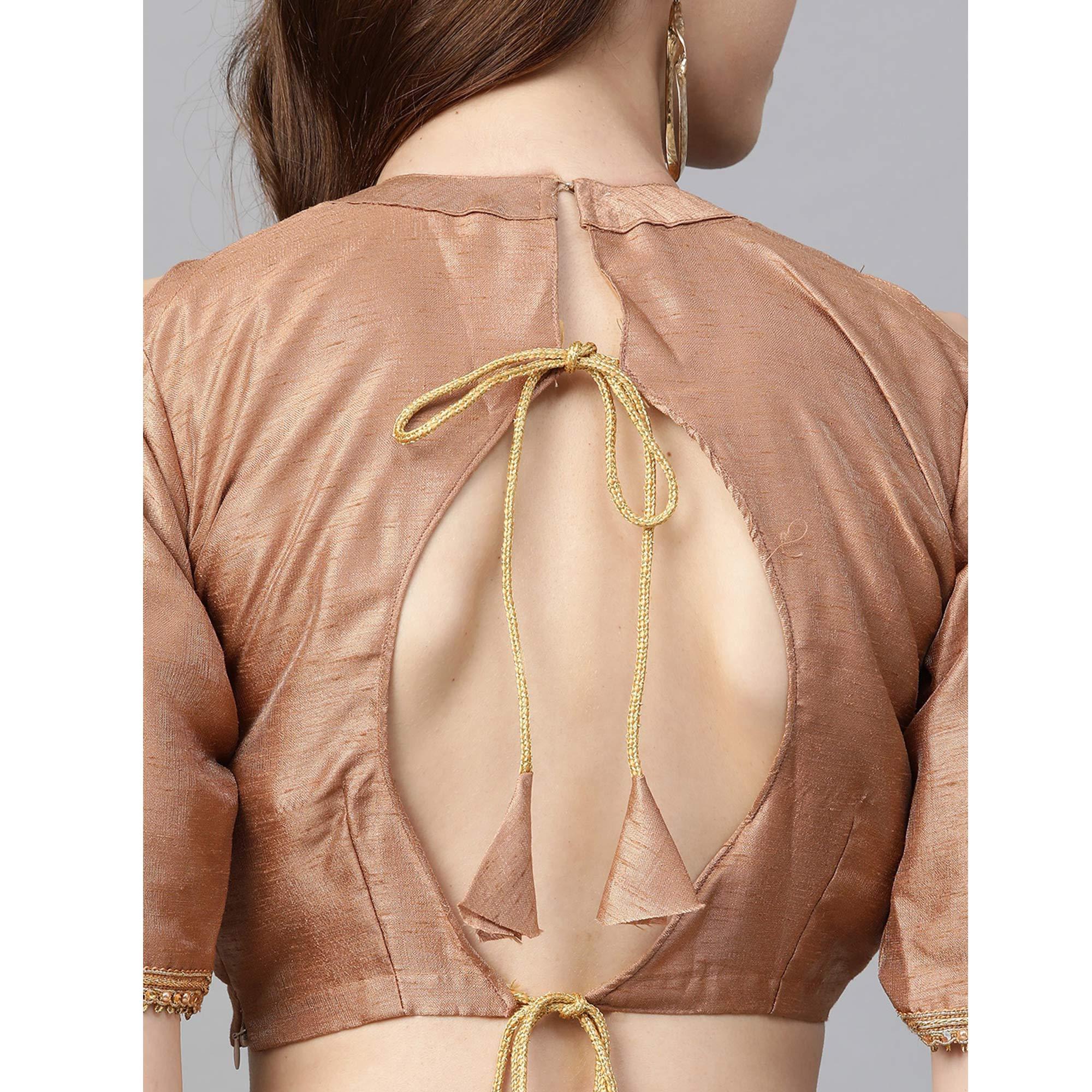 Beige Designer Wedding Wear Thread Zari Work Soft Net Lehenga Choli - Peachmode