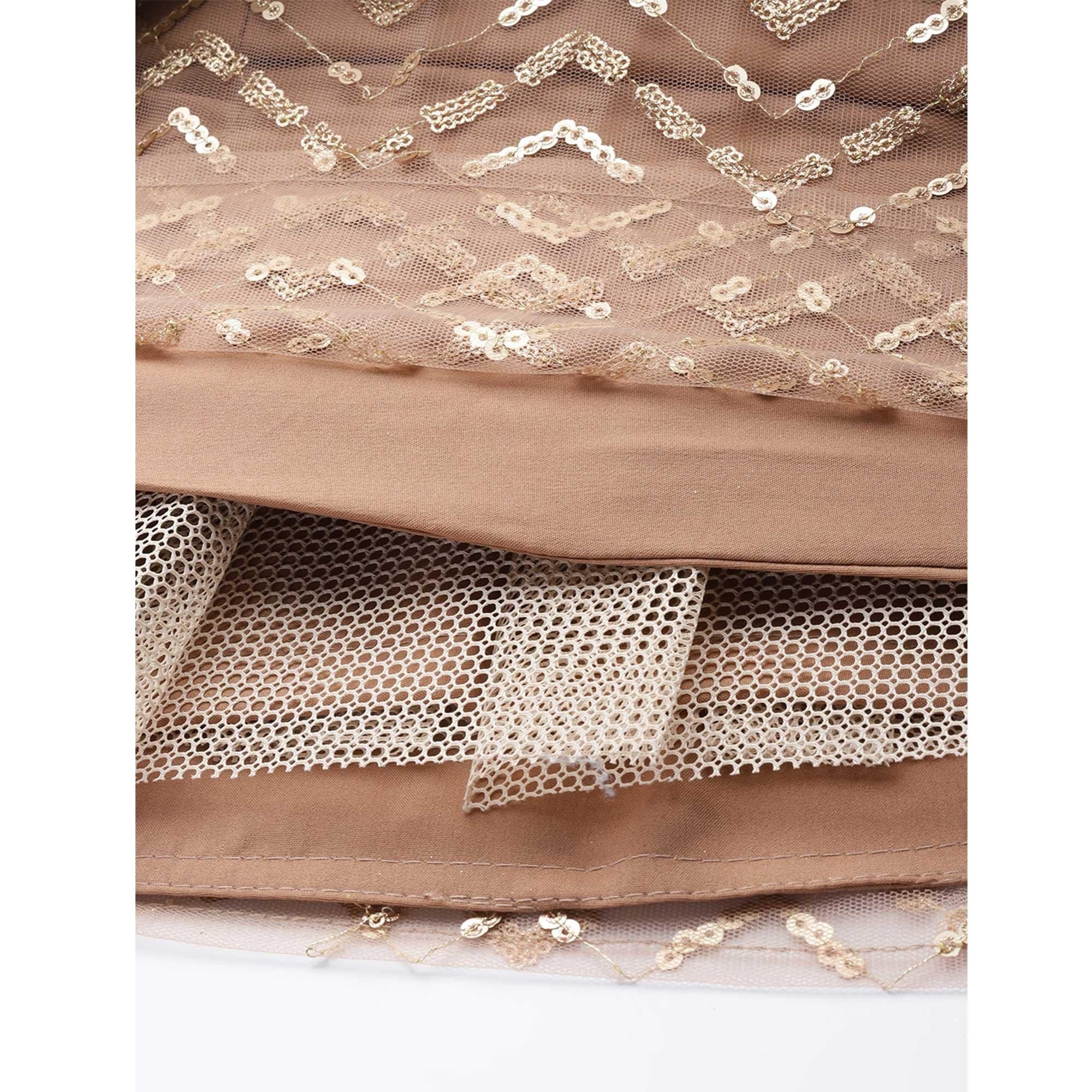 Beige Designer Wedding Wear Thread Zari Work Soft Net Lehenga Choli - Peachmode