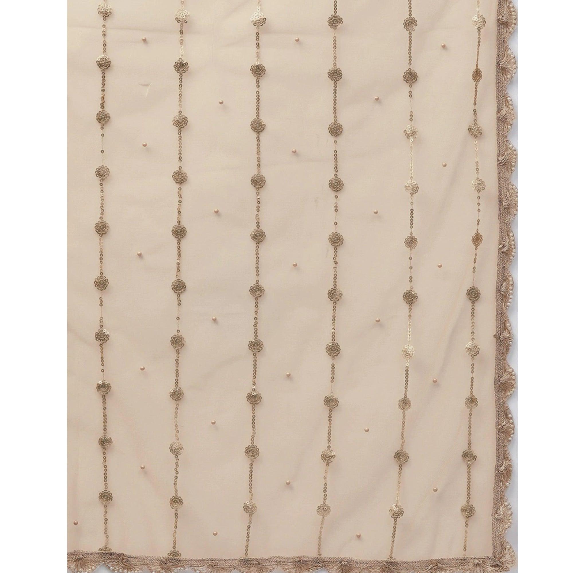 Beige Designer Wedding Wear Thread Zari Work Soft Net Lehenga Choli - Peachmode