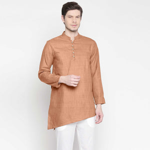 Beige Festive Wear Cotton Short Kurta - Peachmode