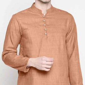 Beige Festive Wear Cotton Short Kurta - Peachmode