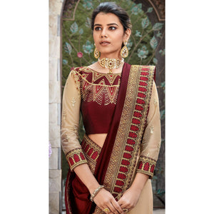 Beige Festive Wear Embroidered Art Silk Saree - Peachmode