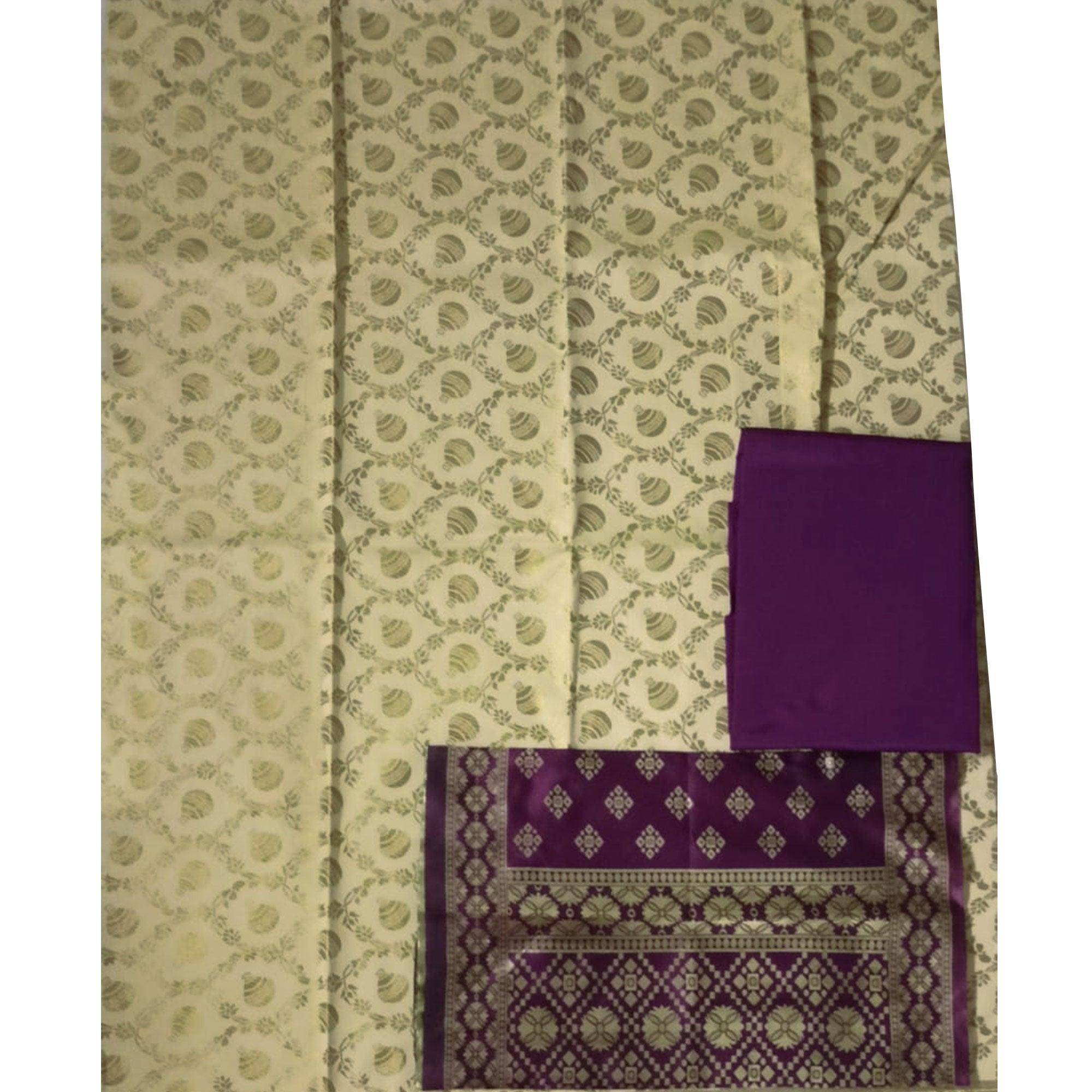 Beige Festive Wear Woven Banarasi Silk Dress Material - Peachmode