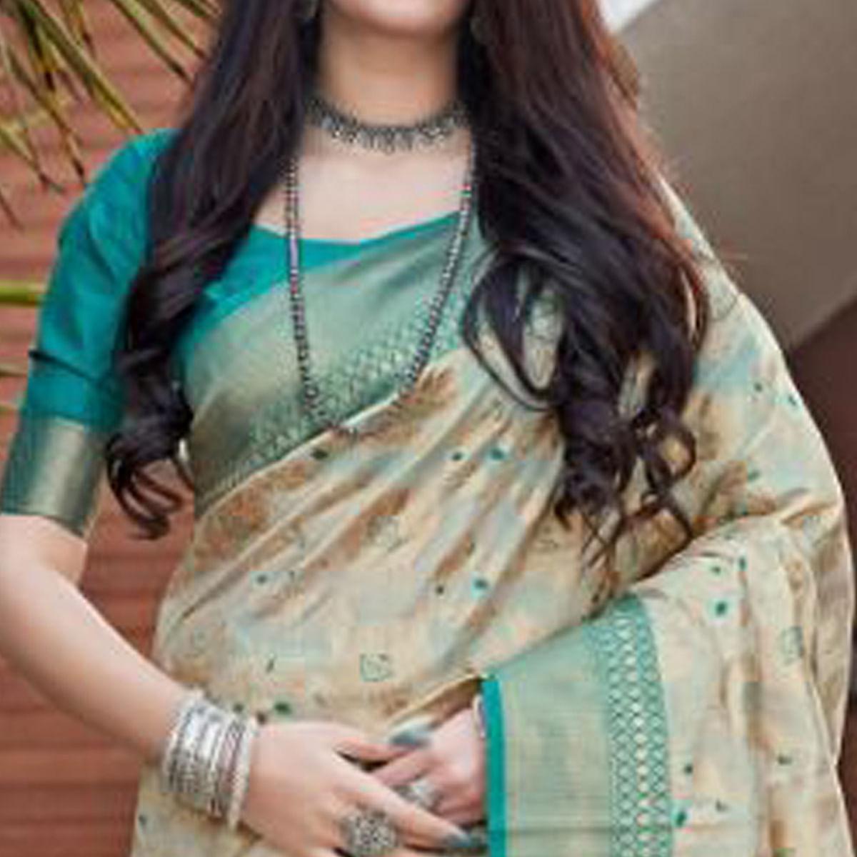 Beige Festive Wear Woven Designer Art Silk Saree - Peachmode