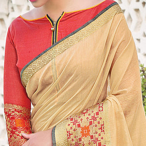 Beige Festive Wear Woven Jute Saree - Peachmode