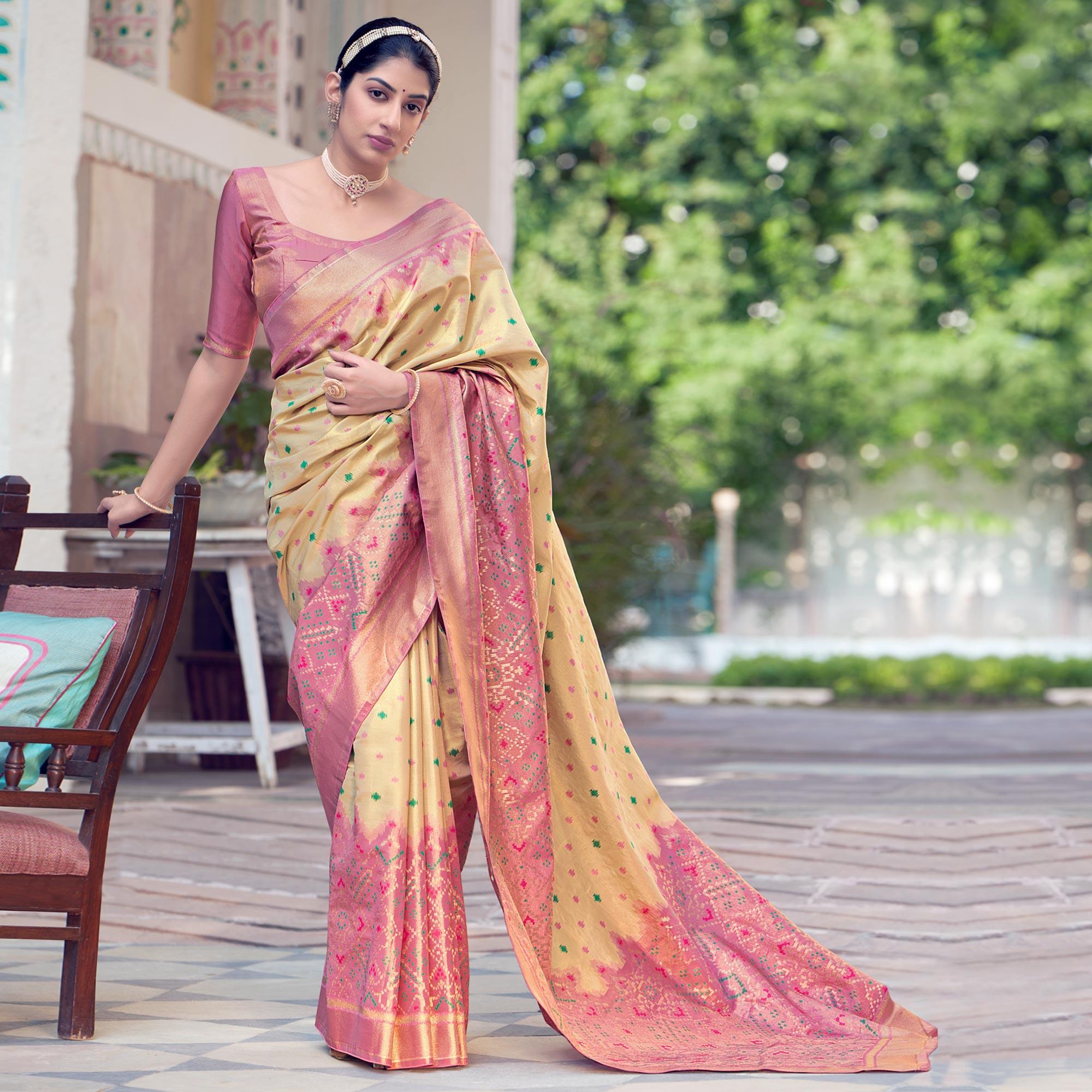 Beige Festive Wear Woven Kanjivaram Silk Saree - Peachmode