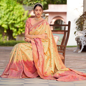 Beige Festive Wear Woven Kanjivaram Silk Saree - Peachmode