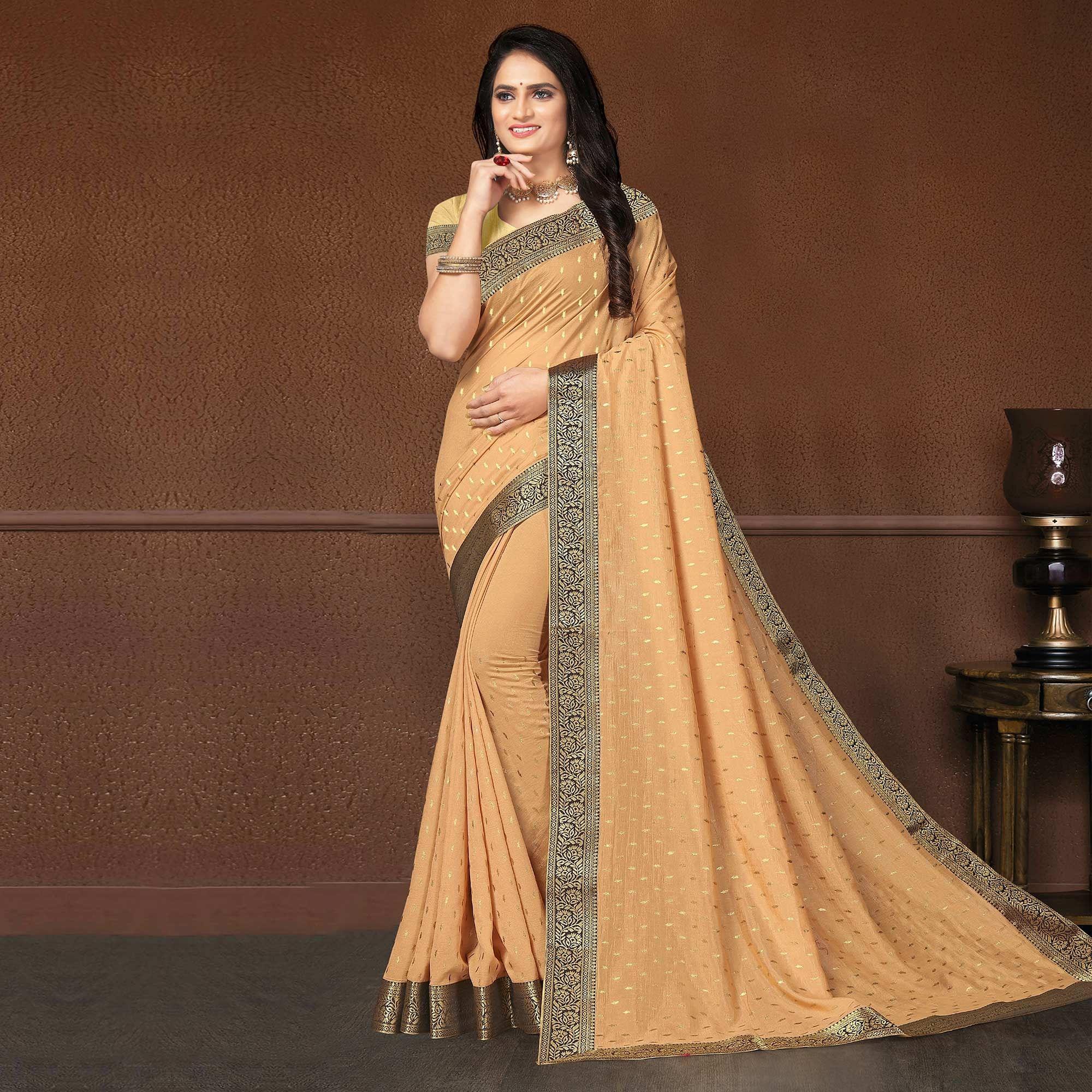 Beige Festive Wear Woven Silk Saree - Peachmode