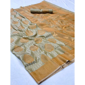 Beige Festive Wear Woven Silk Saree - Peachmode