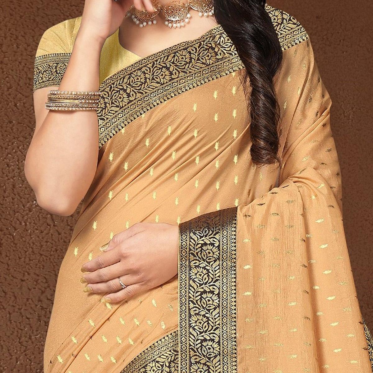 Beige Festive Wear Woven Silk Saree - Peachmode