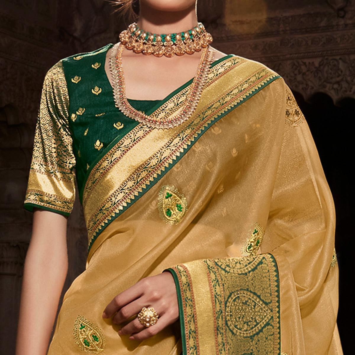 Beige Festive Wear Woven Silk Saree - Peachmode