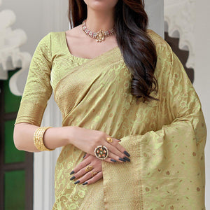 Beige Festive Wear Woven Soft Satin Silk Saree - Peachmode