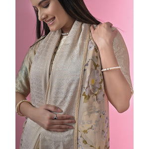 Beige Floral Printed Georgette Saree - Peachmode