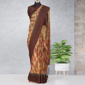 Beige-Maroon Festive Wear Digital Printed Cotton Saree - Peachmode