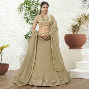 Beige Partywear Zari Sequence Embroidered Organza Lehenga Choli - Peachmode