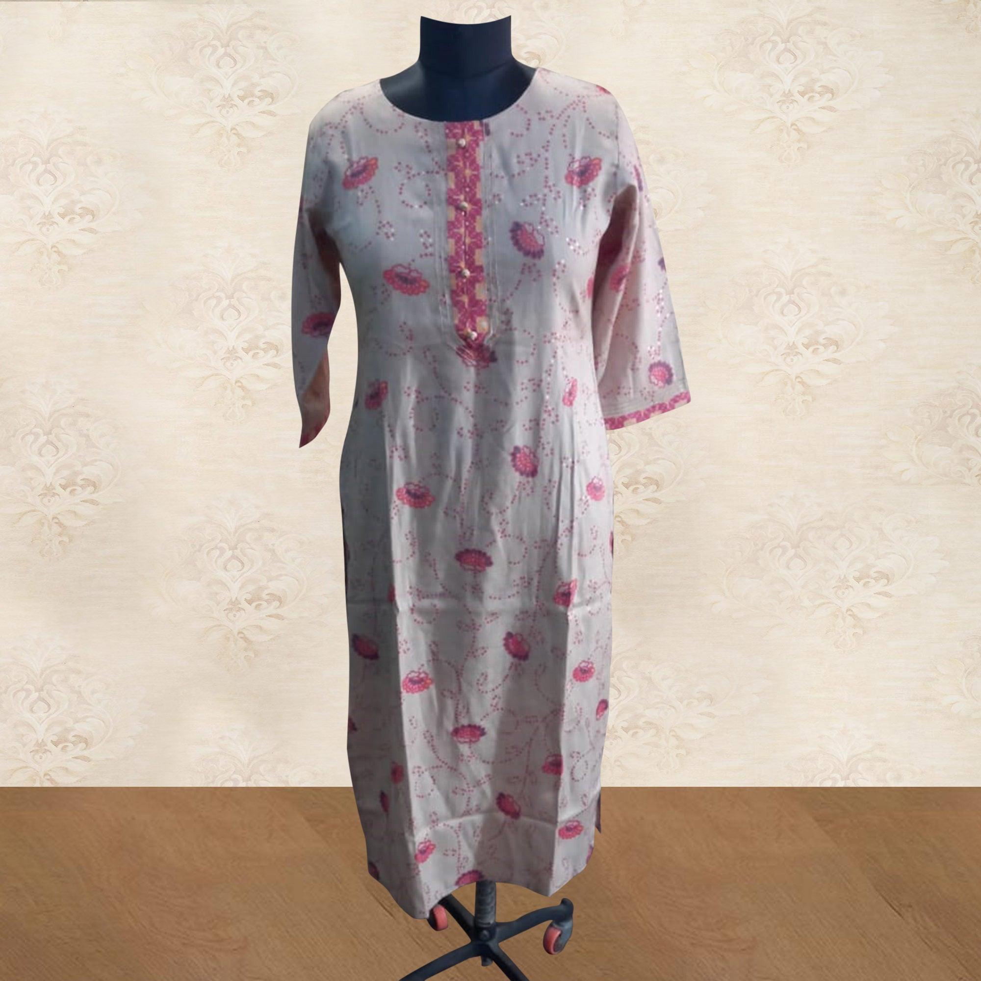 Beige Printed Pure Cotton Kurti Palazzo Set - Peachmode