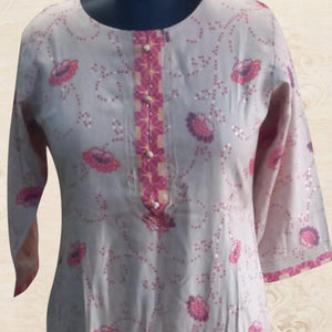 Beige Printed Pure Cotton Kurti Palazzo Set - Peachmode