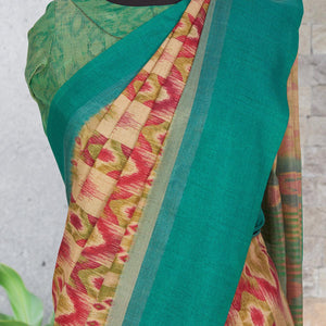 Beige-Red Festive Wear Digital Printed Cotton Saree - Peachmode