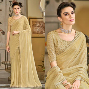 Beige Solid Art Silk Saree - Peachmode