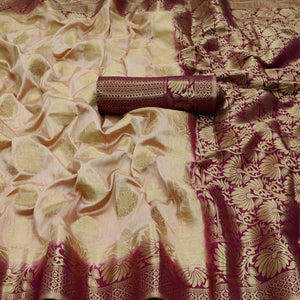 Beige-Wine Festive Wear Woven Zari Pallu Art Silk Saree - Peachmode