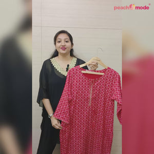 Red Floral Printed Rayon Kurti