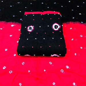 Black Bandhani Printed Cotton Blend Dress Material - Peachmode