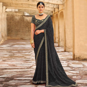 Black Bandhani Printed Georgette Saree - Peachmode