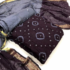 Black Bandhani Printed Pure Cotton Dress Material - Peachmode