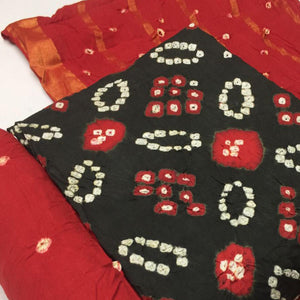 Black Bandhani Printed Pure Cotton Dress Material - Peachmode