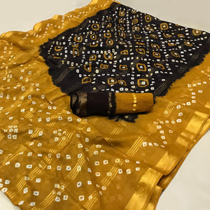Black Bandhani Printed Pure Cotton Saree - Peachmode