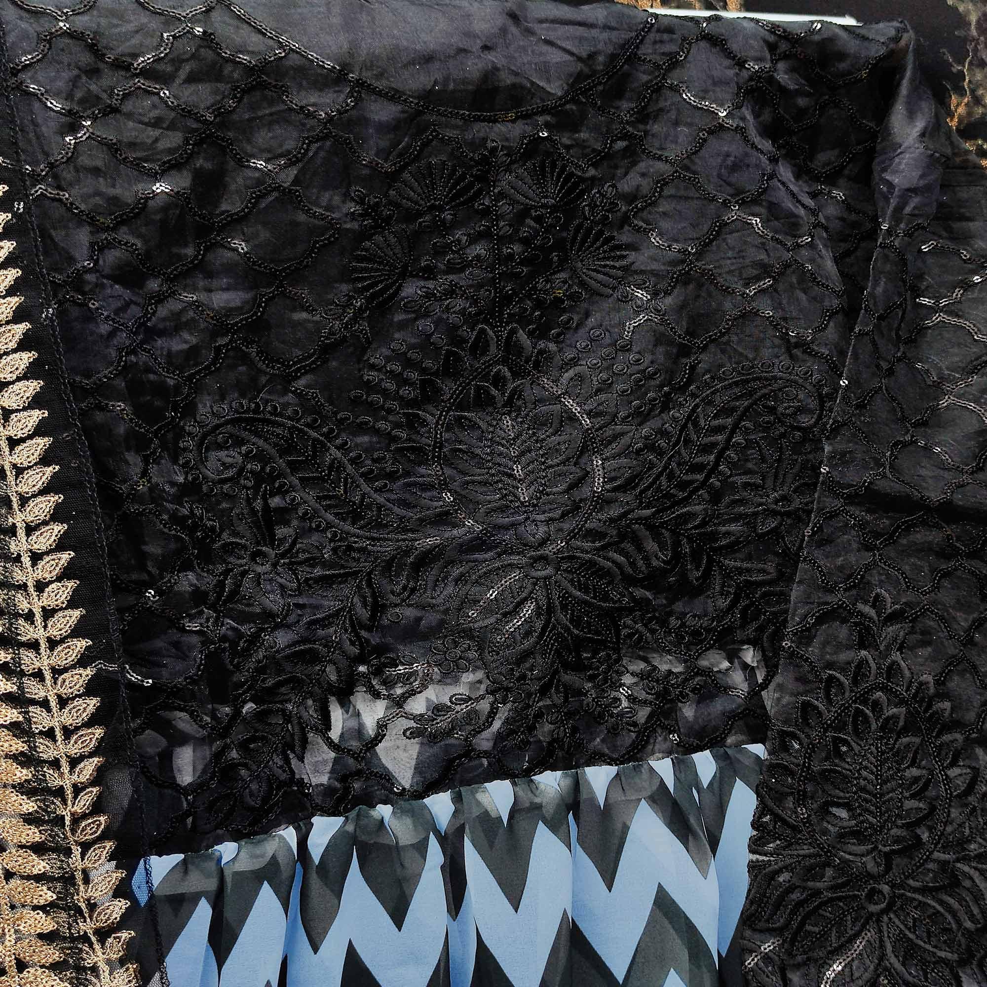 Black - Blue Partywear Digital Printed Heavy Georgette Pakistani Style Suit - Peachmode