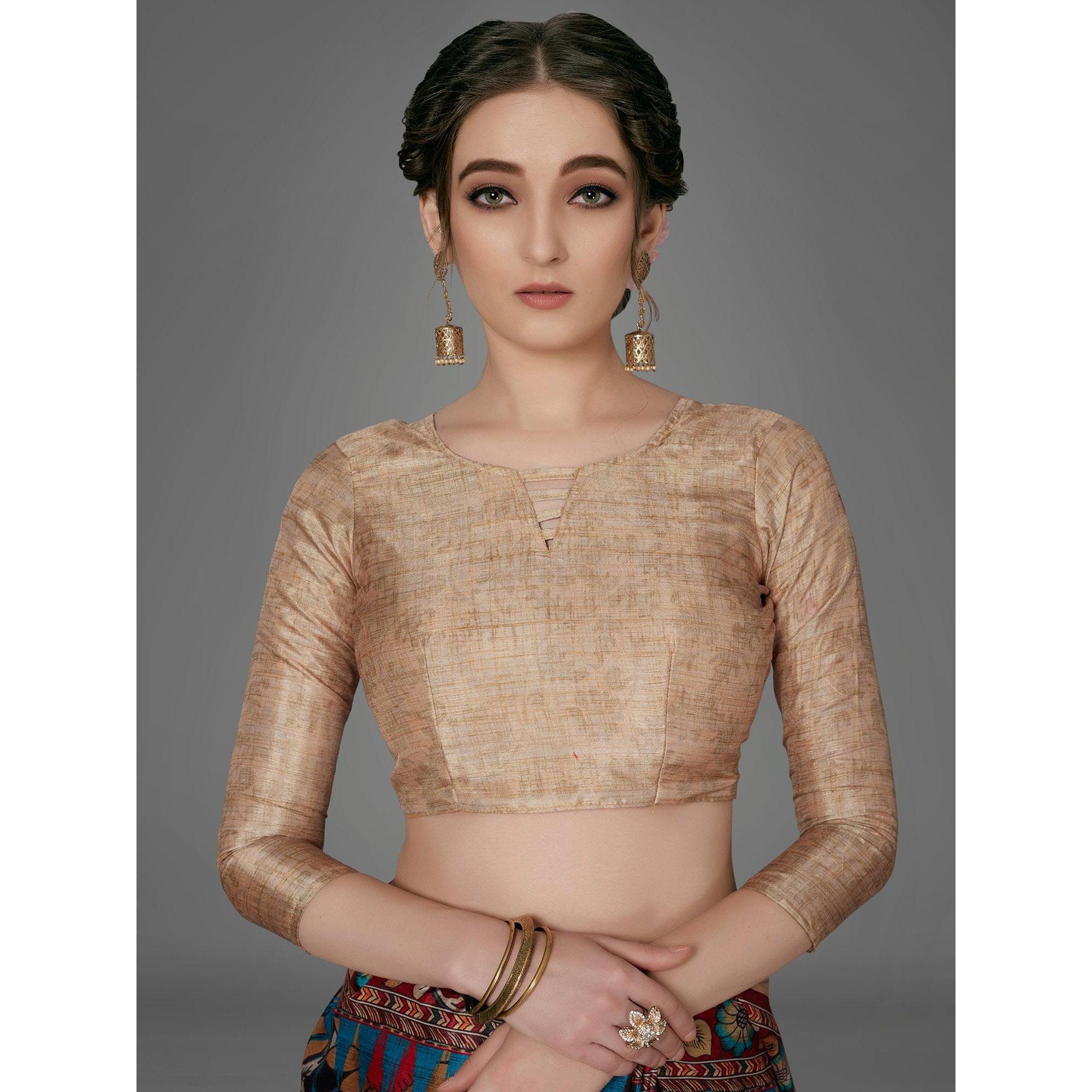 Black Casual Art Silk Printed Saree With Unstitched Blouse - Peachmode