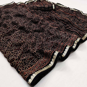 Black Casual Wear Bandhani Printed Soft Georgette Saree With Fancy Border - Peachmode